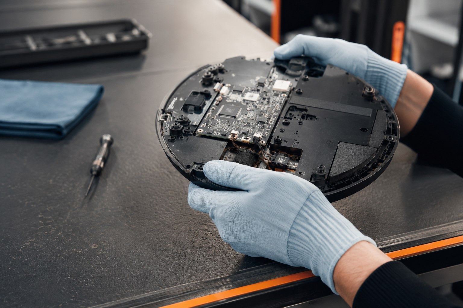 PST Reparatur — Innenleben eines Saugroboters in präziser Handarbeit